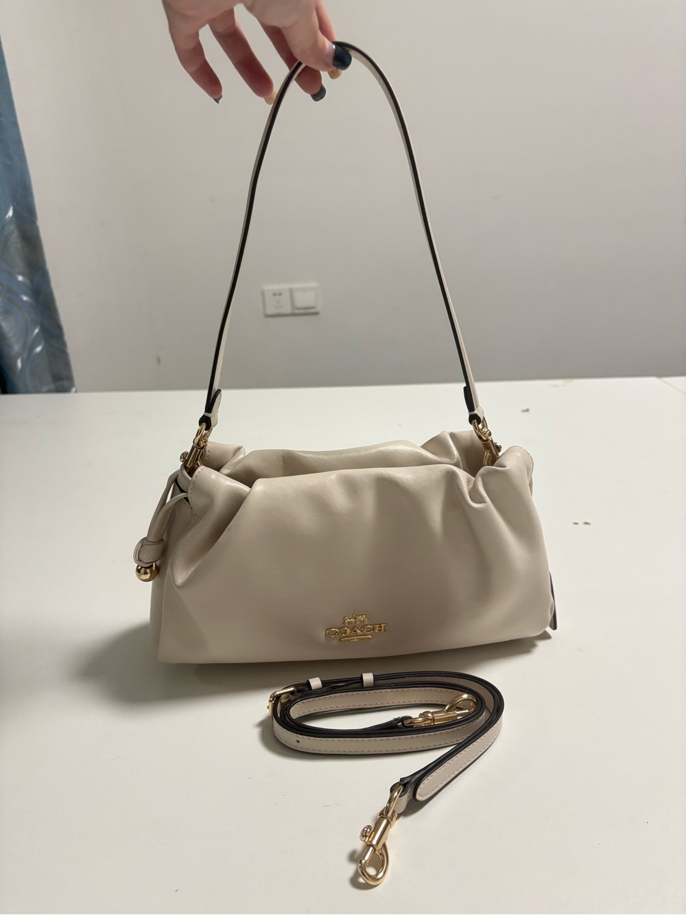 Coach Soft Cream Pebbled Leather Shoulder Bag with Gold Hardware